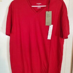 V-Neck red velvet short sleeve mens Large
